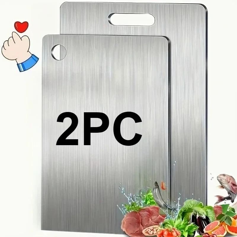Bộ 2 Thớt Inox Cao Cấp Chống Trượt Cắt Thịt & Rau Củ | Không Chứa BPA & Chống Rỉ Sét