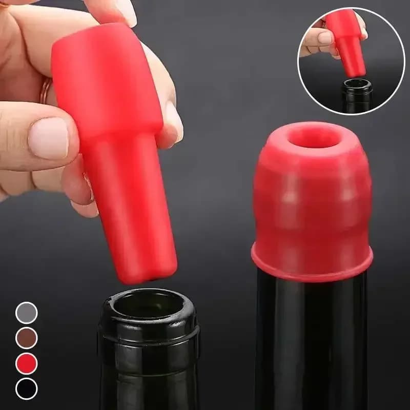 Nút đậy chai rượu vang đa năng bằng silicone mềm hai lớp gioăng kín kèm nắp