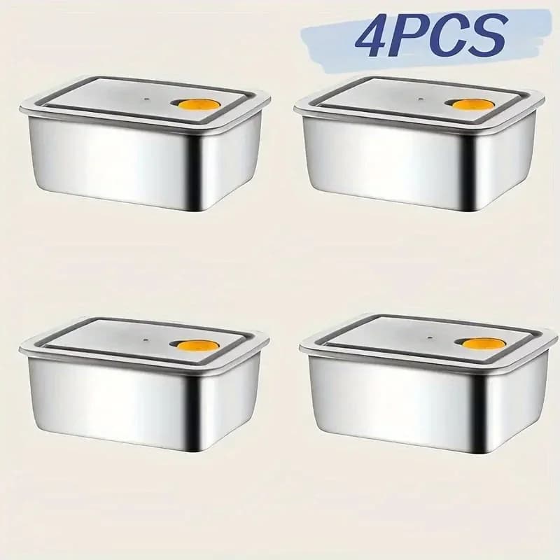 Bộ 4 Hộp Bảo Quản Thực Phẩm Inox Dày Dặn Chống Rò Rỉ, Không Chứa BPA - Xếp Chồng Tủ Lạnh, Tủ Đông
