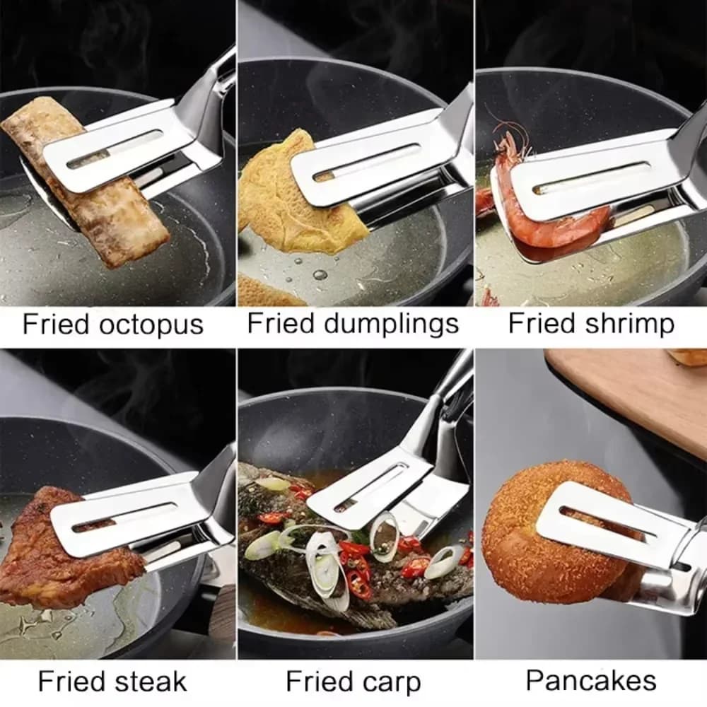 Kẹp Gắp Bít Tết Bằng Thép Không Gỉ 2 Mặt Đa Năng Cho Cá, Thịt, Pizza (1/2/4 Cái)