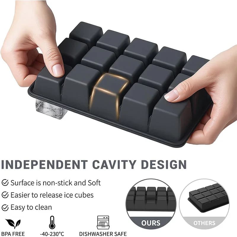Bộ 2 Khay Đá Silicon 15 Ô Có Nắp Đậy Tái Sử Dụng Cho Rượu Whiskey, Cocktail, Cà Phê