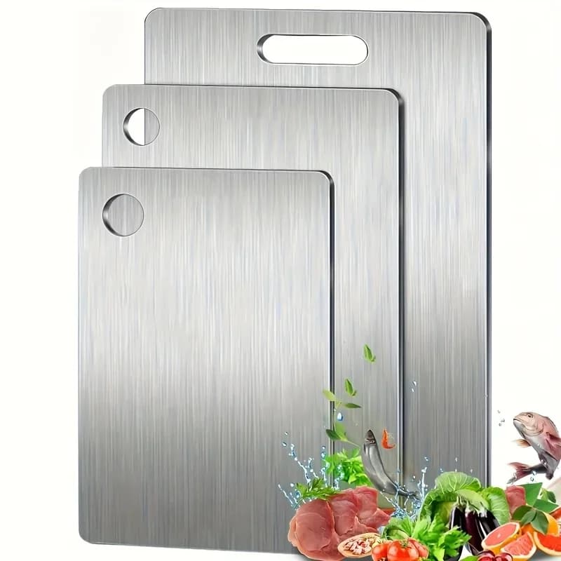 Bộ 3 thớt inox chống trượt có rãnh hứng nước - Không chứa BPA, an toàn với máy rửa bát