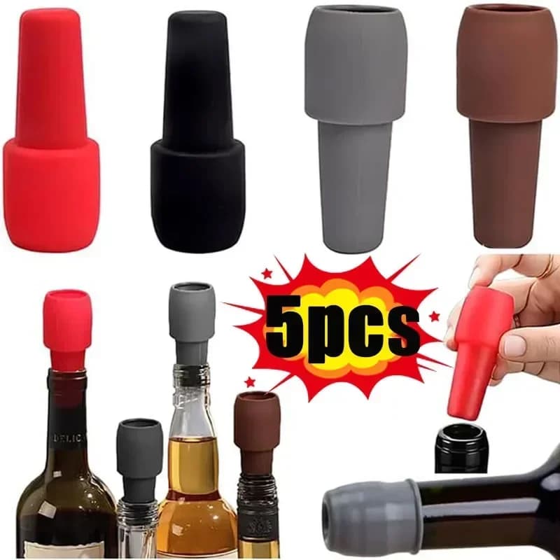 Nút đậy chai rượu vang đa năng bằng silicone mềm hai lớp gioăng kín kèm nắp