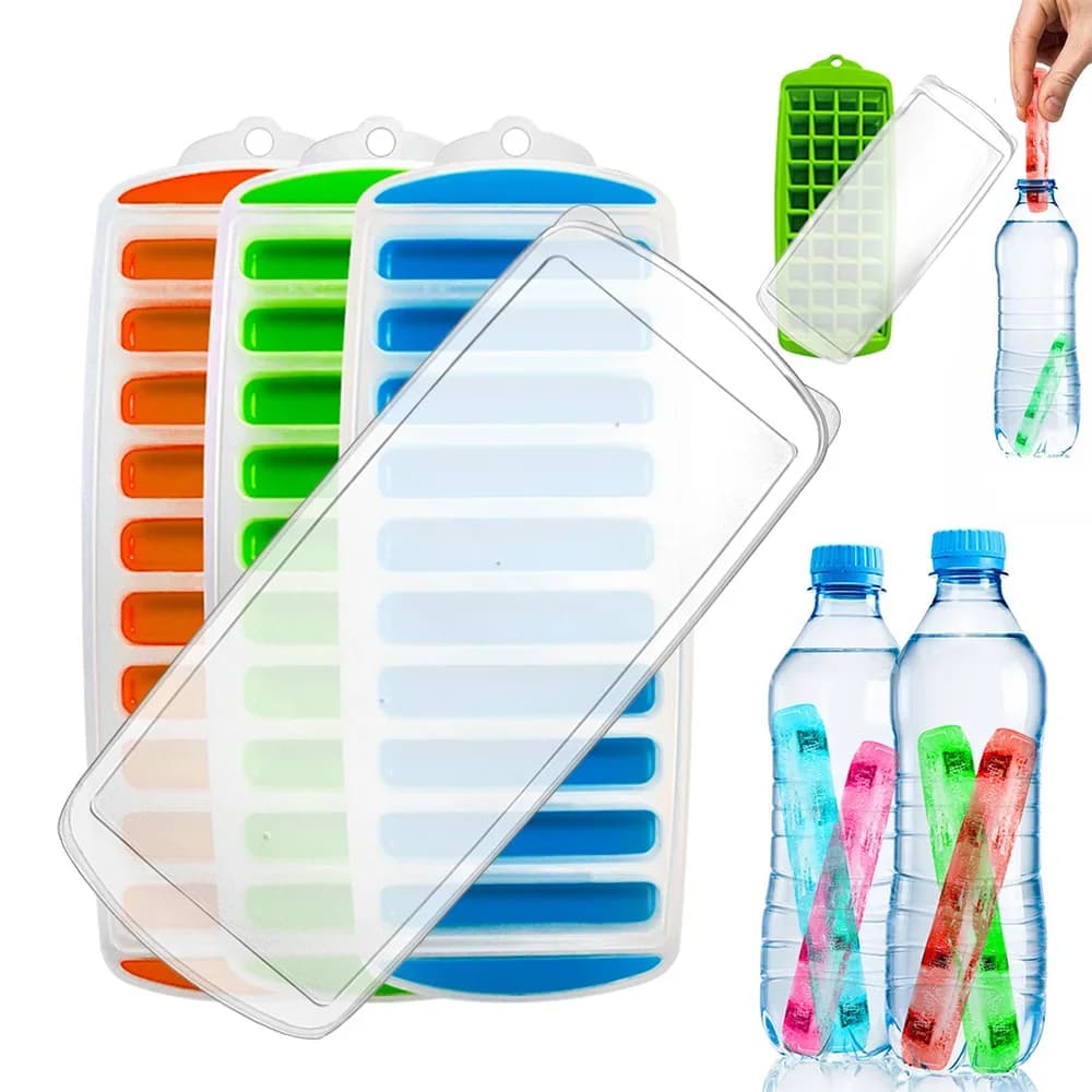 Khay Đá Nhựa Đáy Dẻo Có Nắp Dạng Que Dài Tiện Lợi Cho Bình Nước Thể Thao