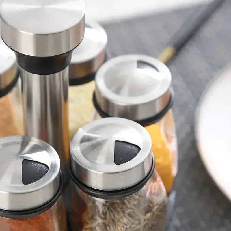 Hũ Thủy Tinh Đựng Gia Vị Tiêu Đường Kèm Giá Đỡ Tiện Lợi Cho Nhà Bếp MỚI