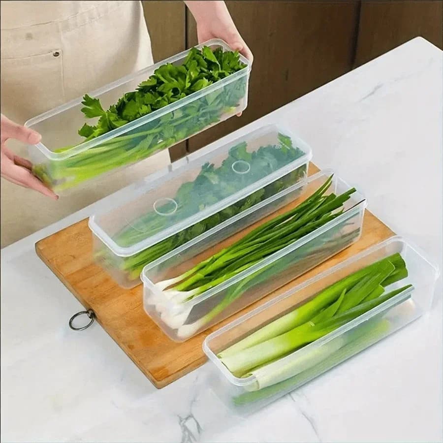 Hộp Đựng Thực Phẩm Tủ Lạnh Có Nắp 1/2/4 Món Khay Nhựa Giữ Tươi Hành Ngò Mì Sợi Kín Khí