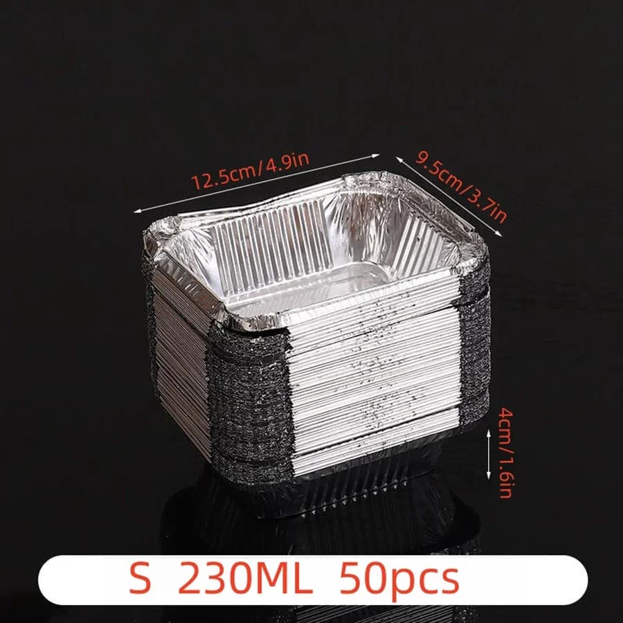Set 50 khay giấy bạc nướng dùng một lần nhiều kích cỡ nướng, hâm nóng và trữ thực phẩm
