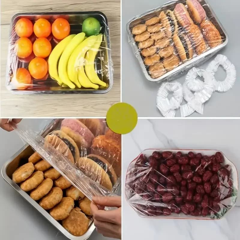 Bộ 50 màng bọc thực phẩm PE co giãn tái sử dụng - Nắp bọc bảo quản thực phẩm tiện lợi