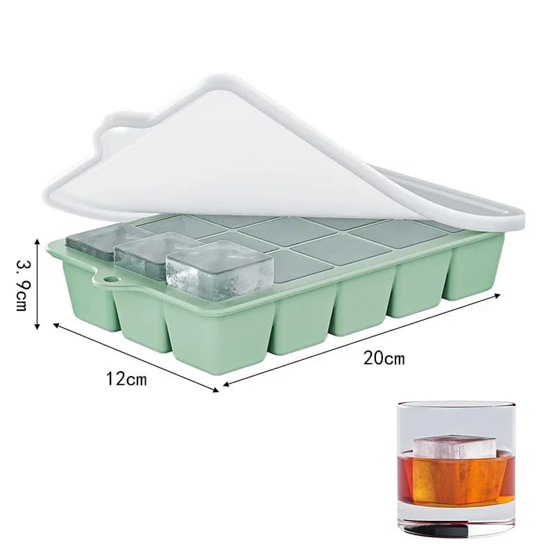 Bộ 2 Khay Đá Silicon 15 Ô Có Nắp Đậy Tái Sử Dụng Cho Rượu Whiskey, Cocktail, Cà Phê
