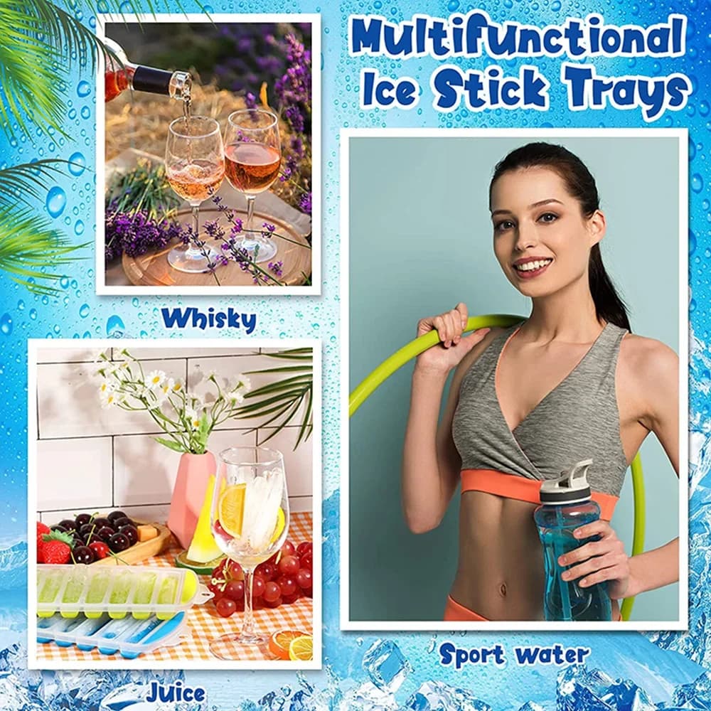 Khay Đá Nhựa Đáy Dẻo Có Nắp Dạng Que Dài Tiện Lợi Cho Bình Nước Thể Thao