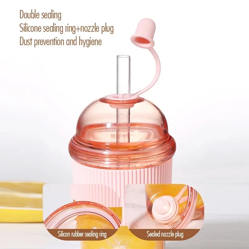 Cốc Nhựa Có Ống Hút Bật 430ml Phong Cách Ins Đựng Trà, Cà Phê Chịu Nhiệt