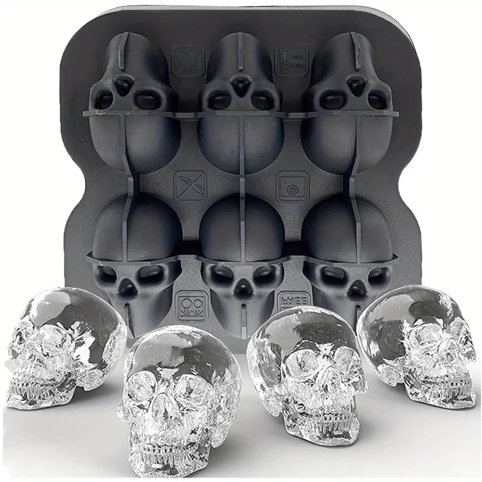 Khuôn Đá Silicon Hình Đầu Lâu 3D Không Chứa BPA Cho Cocktail