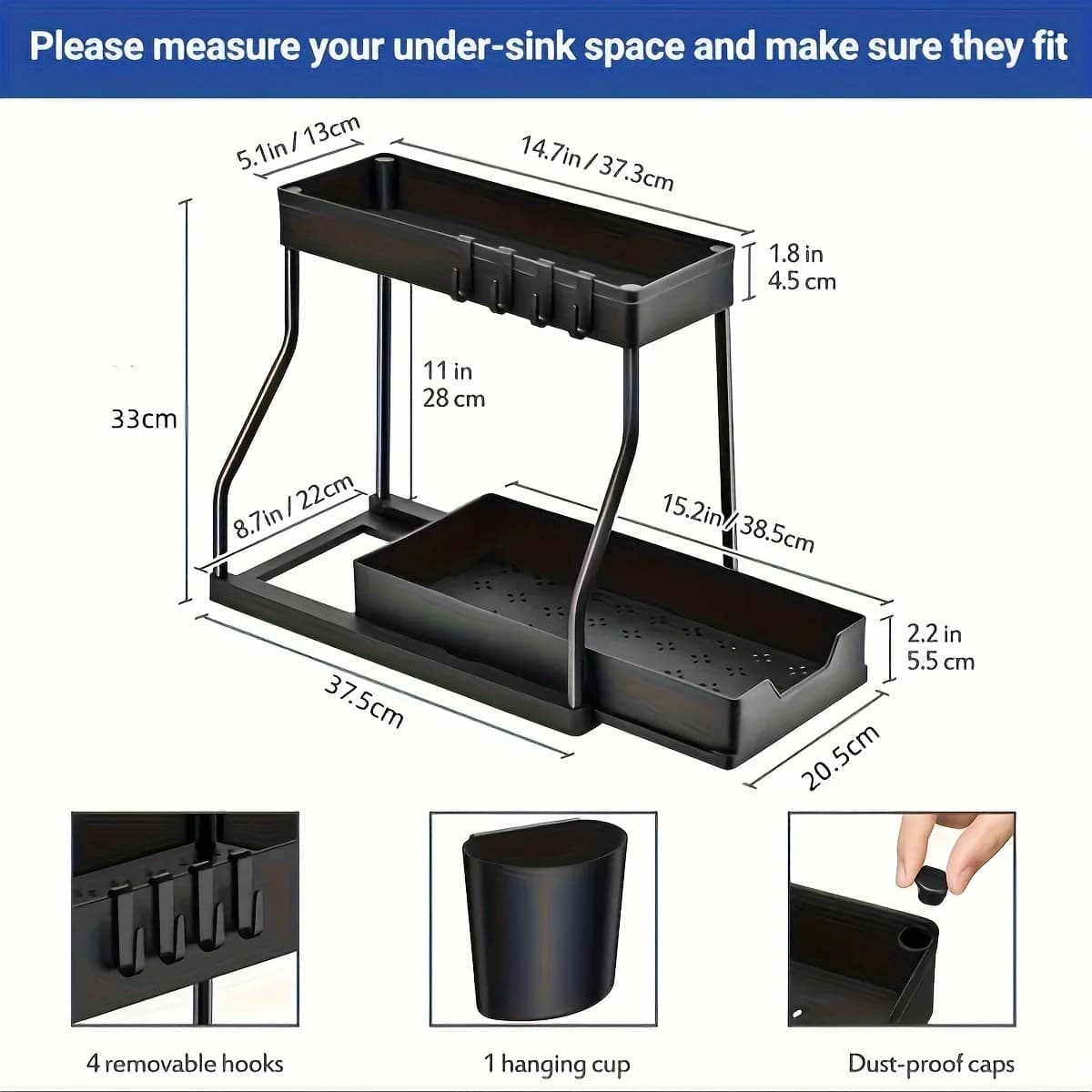 Kệ Ngăn Kéo Để Dưới Bồn Rửa 2 Tầng Tiết Kiệm Không Gian Cho Nhà Bếp & Phòng Tắm