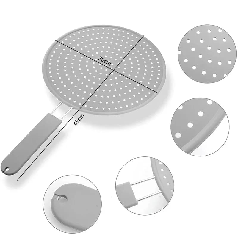 Nắp chắn dầu mỡ silicone có tay cầm chịu nhiệt kiêm rổ ráo nước cho chảo chiên rán