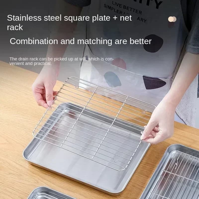 Khay nướng inox kèm giá lưới đa năng cho lò nướng BBQ bánh ngọt