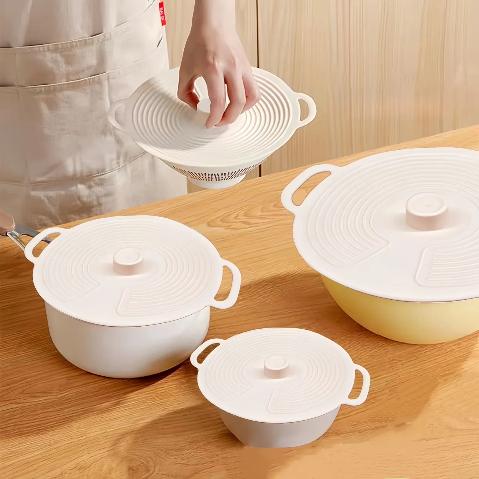 Bộ 3/6 Nắp Đậy Silicone Có Quai Cầm Kép Chịu Nhiệt Chống Bắn Lò Vi Sóng Tái Sử Dụng Cho Bát Đĩa Chảo