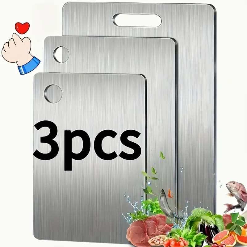 Bộ 3 thớt inox chống trượt có rãnh hứng nước - Không chứa BPA, an toàn với máy rửa bát