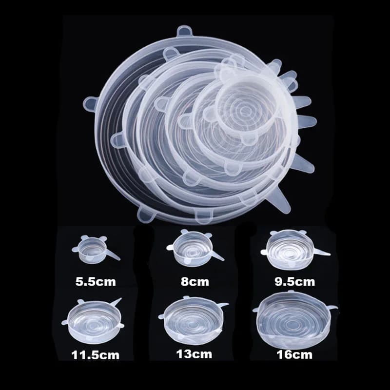 Bộ 6 nắp đậy thực phẩm silicon co giãn, nắp bọc bát tái sử dụng đa năng giữ tươi