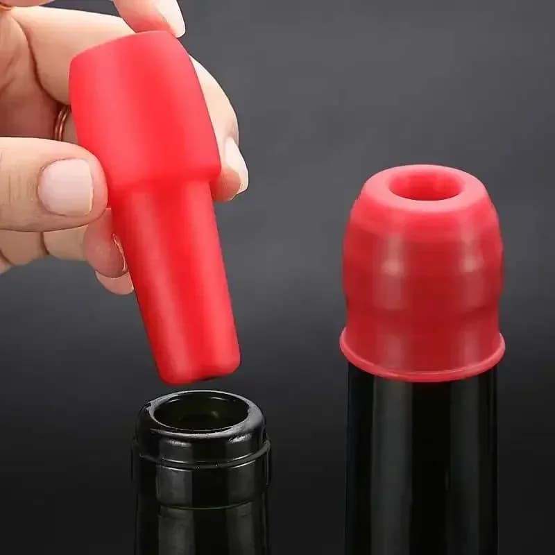 Nút đậy chai rượu vang đa năng bằng silicone mềm hai lớp gioăng kín kèm nắp