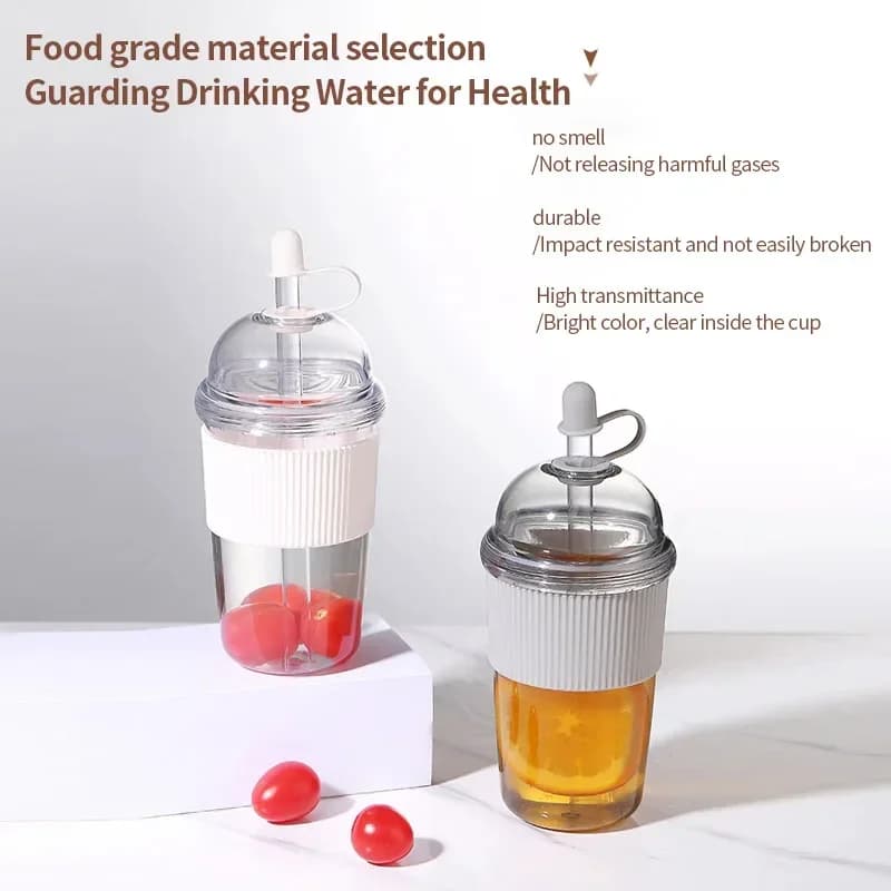 Cốc Nhựa Có Ống Hút Bật 430ml Phong Cách Ins Đựng Trà, Cà Phê Chịu Nhiệt