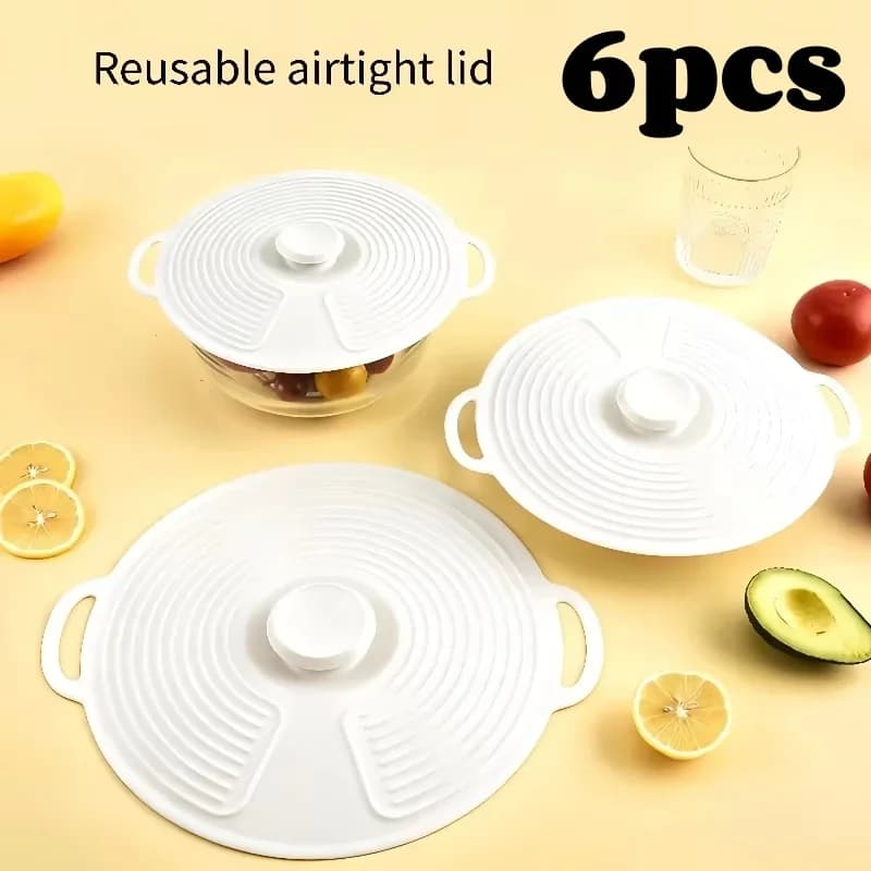 Bộ 3/6 Nắp Đậy Silicone Có Quai Cầm Kép Chịu Nhiệt Chống Bắn Lò Vi Sóng Tái Sử Dụng Cho Bát Đĩa Chảo