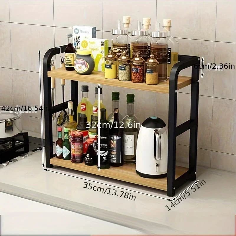 Kệ Kim Loại Để Bàn 2 Tầng Chống Gỉ Đựng Cà Phê, Ly Cốc & Gia Vị