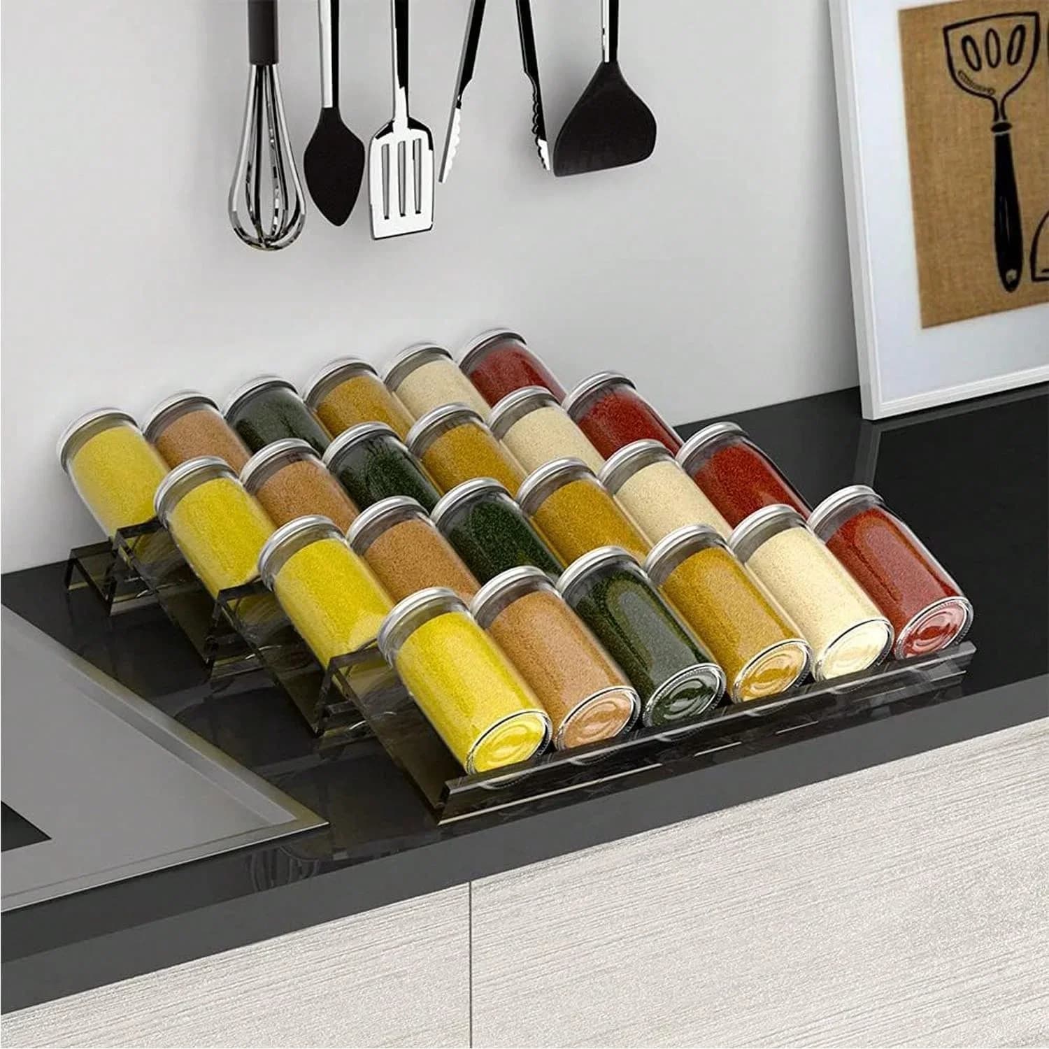 Khay để hũ gia vị ngăn kéo 4/2 tầng bằng acrylic - Kệ xếp gia vị tủ bếp tùy chỉnh tiện lợi