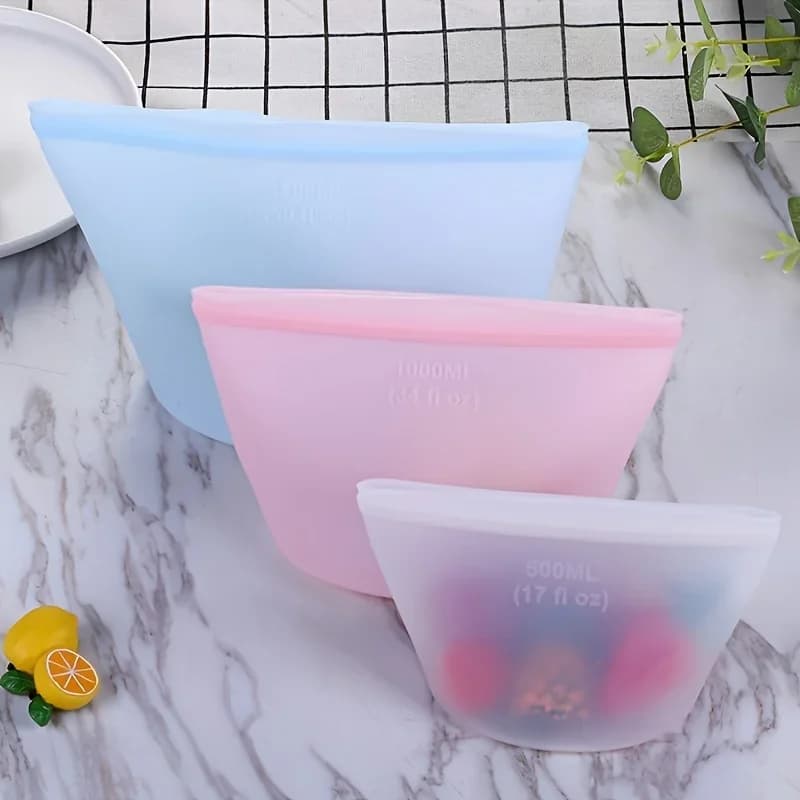 Set 1/3 Túi Silicon Đựng Thực Phẩm Ziplock Chống Rò Rỉ Bảo Quản Tủ Lạnh