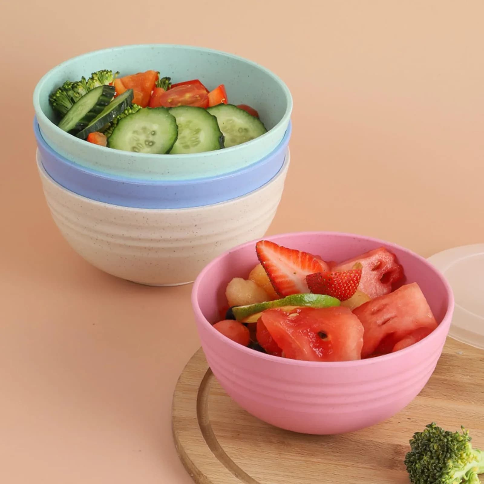 Bộ 4 Bát Nhựa PP 24 Ounce Không Vỡ Đựng Canh/Cơm/Ngũ Cốc Dùng Lò Vi Sóng