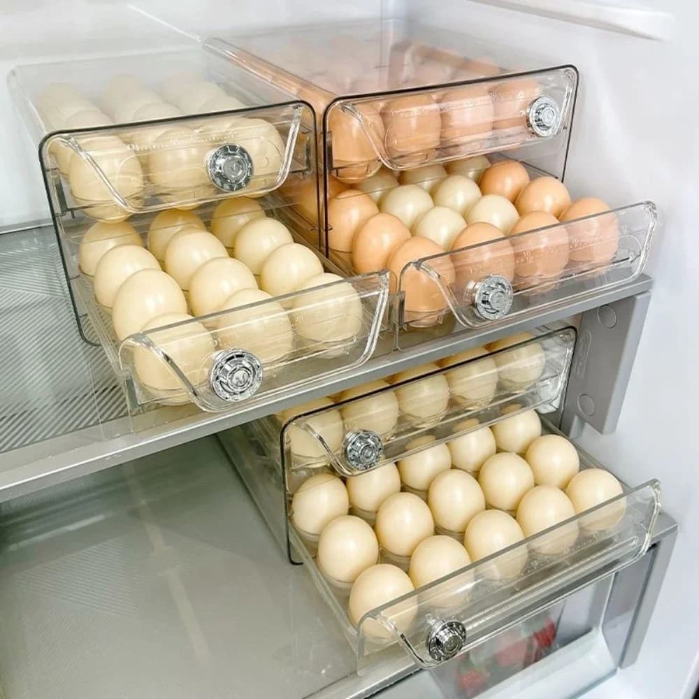 Hộp Đựng Trứng 2 Tầng Trong Suốt Bằng Nhựa Có Thước Đo Thời Gian Ngăn Kéo Tiện Lợi
