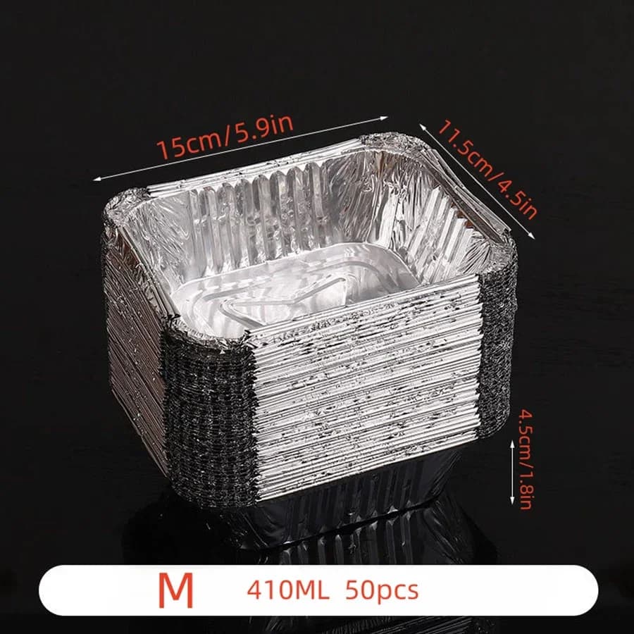 Set 50 khay giấy bạc nướng dùng một lần nhiều kích cỡ nướng, hâm nóng và trữ thực phẩm