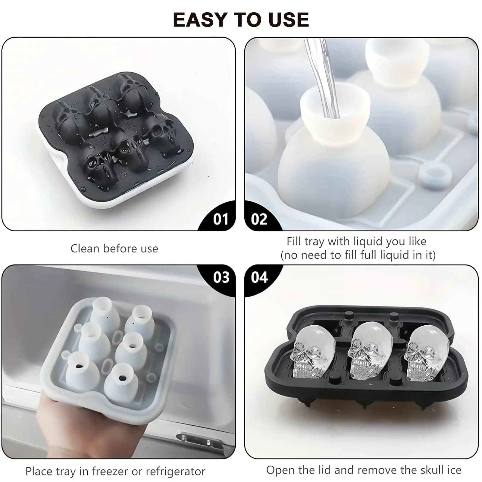 Khuôn Đá Silicon Hình Đầu Lâu 3D Không Chứa BPA Cho Cocktail