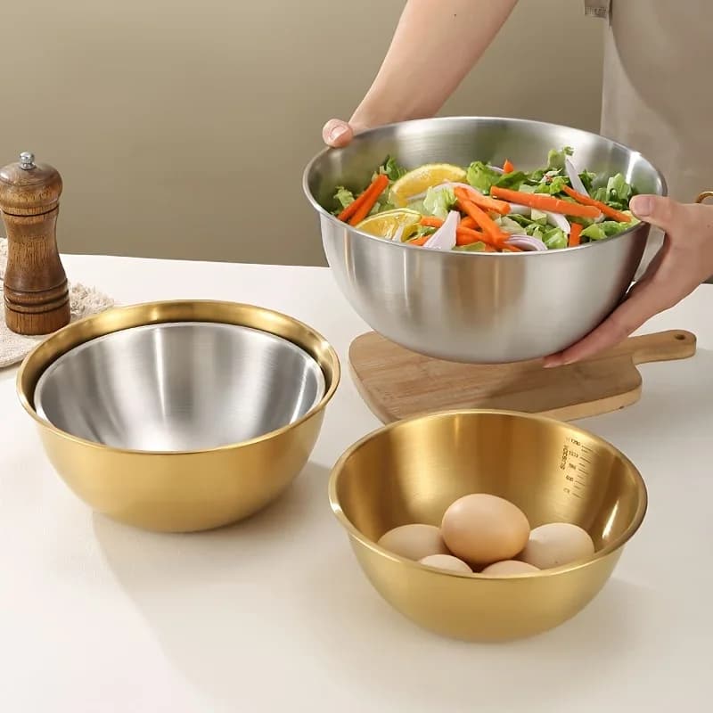 Bộ 3 Thau Trộn Inox Cao Cấp Đựng Salad Nhào Bột Tiện Lợi Cho Nhà Bếp