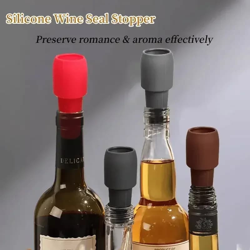 Nút đậy chai rượu vang đa năng bằng silicone mềm hai lớp gioăng kín kèm nắp