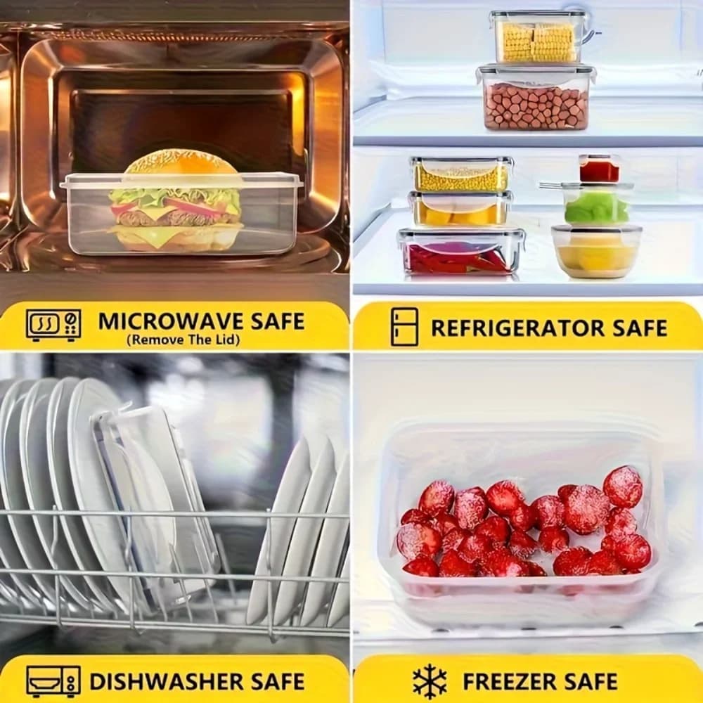 Bộ 8 hộp bảo quản thực phẩm kín khí không chứa BPA có nắp khóa - Nhựa PP dùng được cho lò vi sóng/ngăn đông đựng đồ khô/trái cây/rau củ