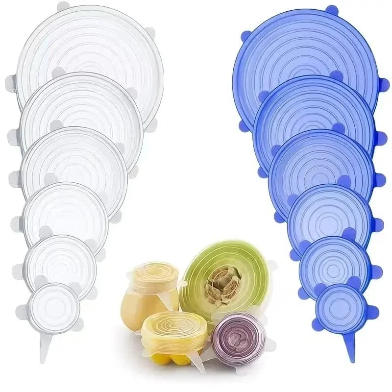 Bộ 6 nắp đậy thực phẩm silicon co giãn, nắp bọc bát tái sử dụng đa năng giữ tươi