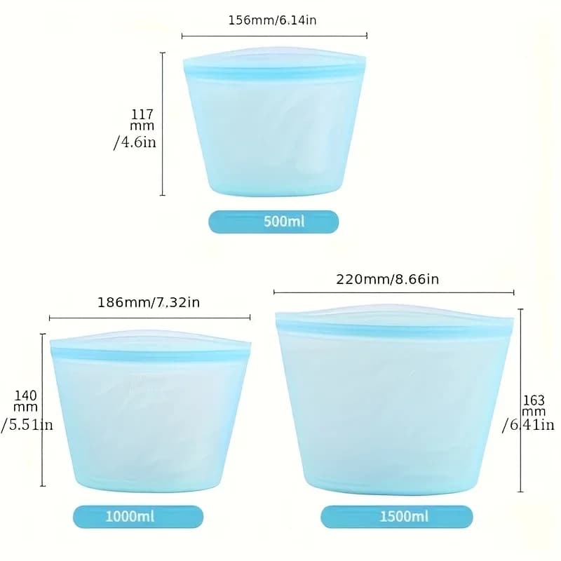 Set 1/3 Túi Silicon Đựng Thực Phẩm Ziplock Chống Rò Rỉ Bảo Quản Tủ Lạnh