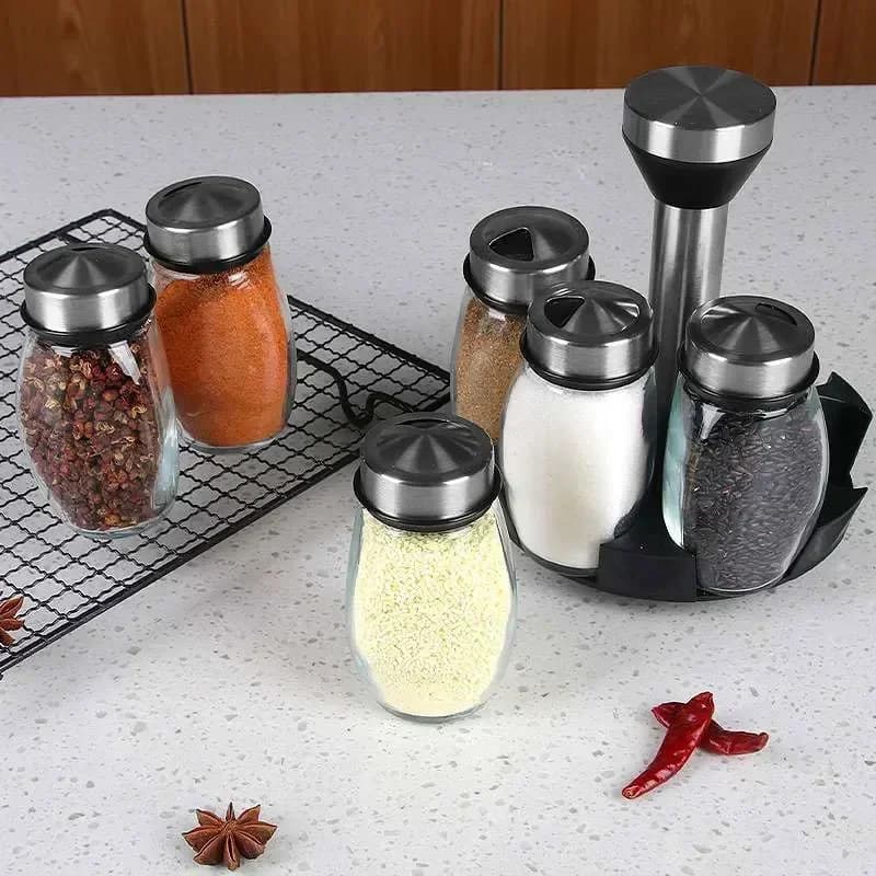 Hũ Thủy Tinh Đựng Gia Vị Tiêu Đường Kèm Giá Đỡ Tiện Lợi Cho Nhà Bếp MỚI