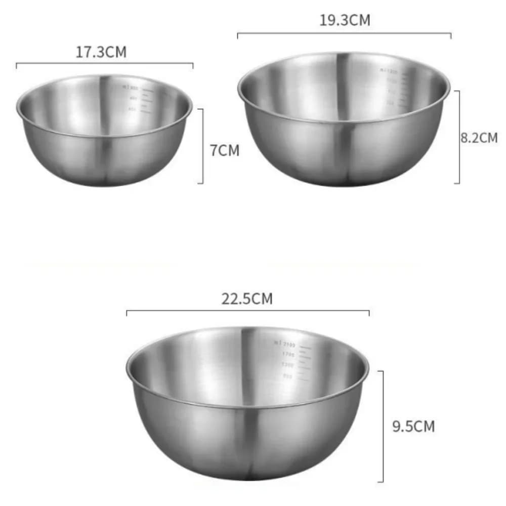 Bộ thau trộn inox có vạch chia dung tích cho làm bánh, nấu nướng và bảo quản thực phẩm nhà bếp