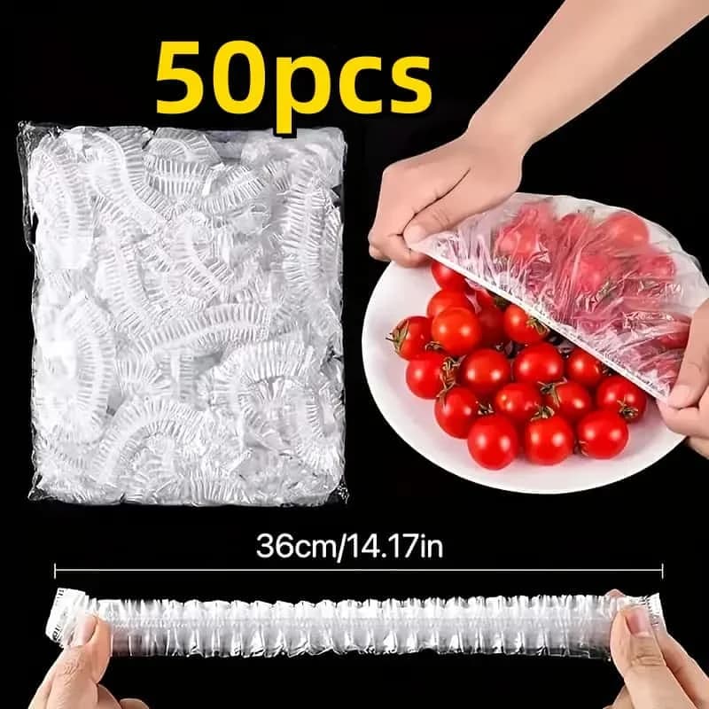 Bộ 50 màng bọc thực phẩm PE co giãn tái sử dụng - Nắp bọc bảo quản thực phẩm tiện lợi